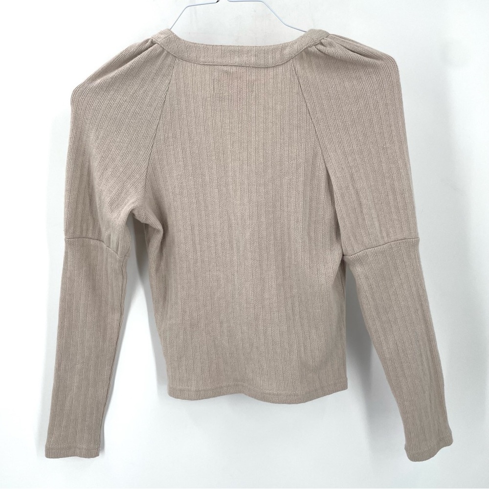 Anthropologie Puff Sleeve Snap Button Cardigan Sweater Top - Picture 4 of 8